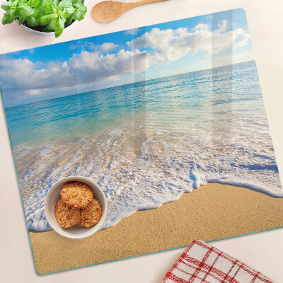 Schneidebrett glas Strand mit Wellen und Wolken