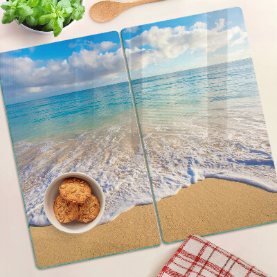 Schneidebrett glas Strand mit Wellen und Wolken