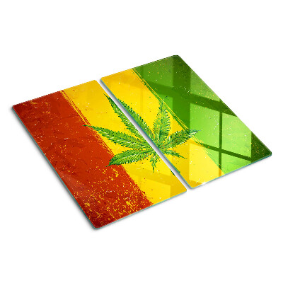 Glasschneidebrett Hanfblatt auf farbigem Hintergrund