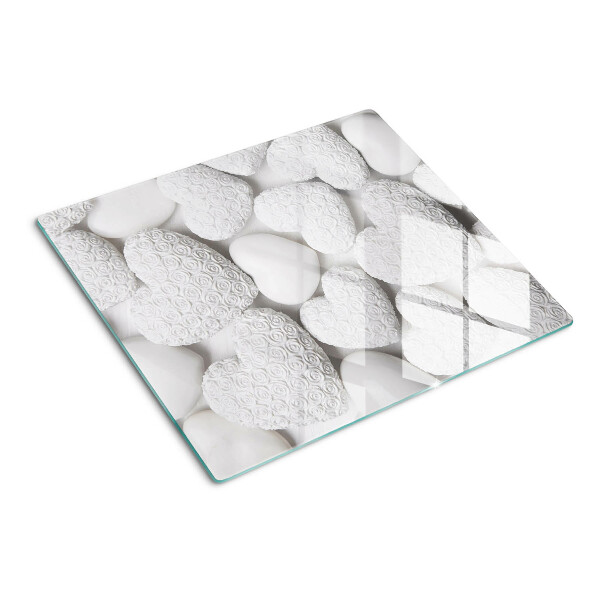 Schneidebrett glas Weiße Herzen mit Muster