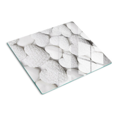 Schneidebrett glas Weiße Herzen mit Muster