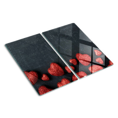Glasschneidebrett Rote Herzen auf dunklem Hintergrund