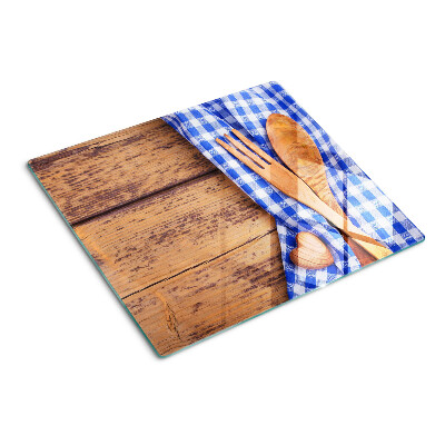 Glasschneidebrett Küchenthema mit Holzaccessoires