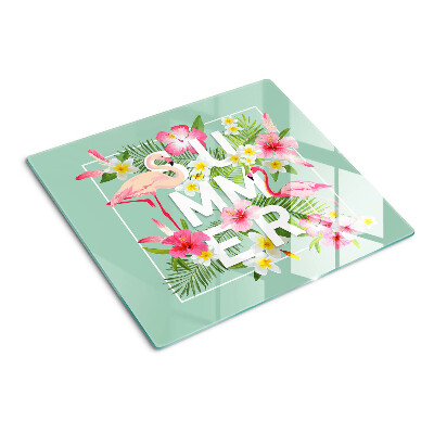 Schneidebrett glas Sommerblumen und Flamingos