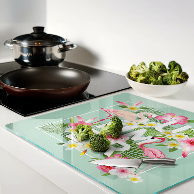 Schneidebrett glas Sommerblumen und Flamingos