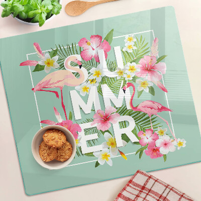 Schneidebrett glas Sommerblumen und Flamingos