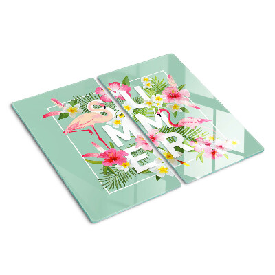 Schneidebrett glas Sommerblumen und Flamingos