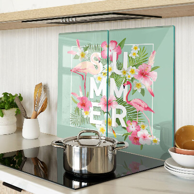 Schneidebrett glas Sommerblumen und Flamingos