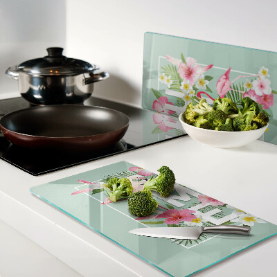 Schneidebrett glas Sommerblumen und Flamingos