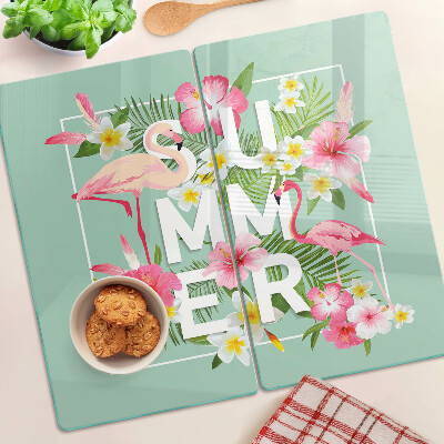 Schneidebrett glas Sommerblumen und Flamingos