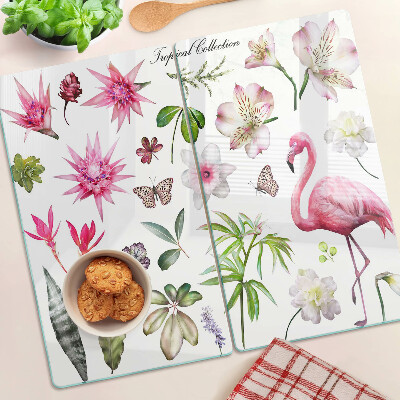 Glasschneidebrett Tropische Blumen- und Vogelsammlung