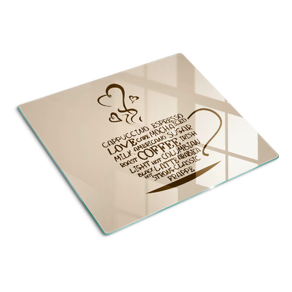 Schneidebrett glas Kaffee und Herz