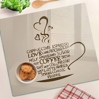 Schneidebrett glas Kaffee und Herz