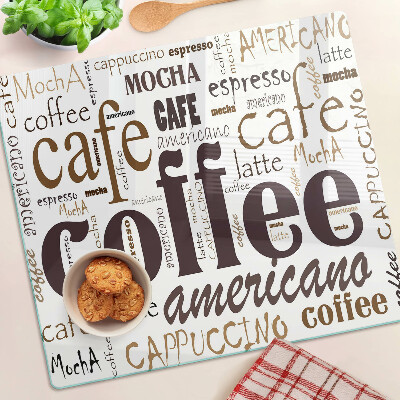 Schneidebrett glas Kaffee und Kaffeegetränke