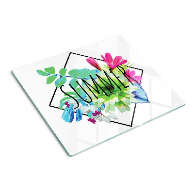Glasschneidebrett Sommerblumen mit der Aufschrift „SUMMER“