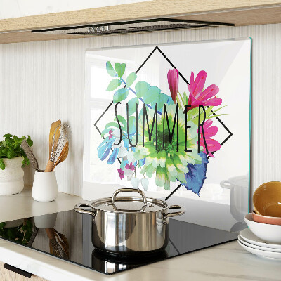 Glasschneidebrett Sommerblumen mit der Aufschrift „SUMMER“