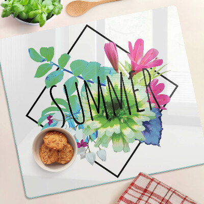 Glasschneidebrett Sommerblumen mit der Aufschrift „SUMMER“