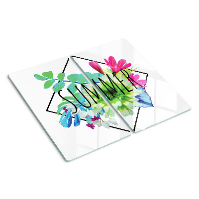 Glasschneidebrett Sommerblumen mit der Aufschrift „SUMMER“