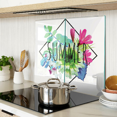 Glasschneidebrett Sommerblumen mit der Aufschrift „SUMMER“