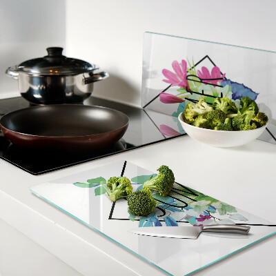 Glasschneidebrett Sommerblumen mit der Aufschrift „SUMMER“