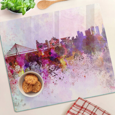 Glasschneidebrett Stadt im Aquarellstil