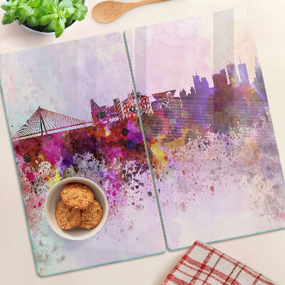 Glasschneidebrett Stadt im Aquarellstil