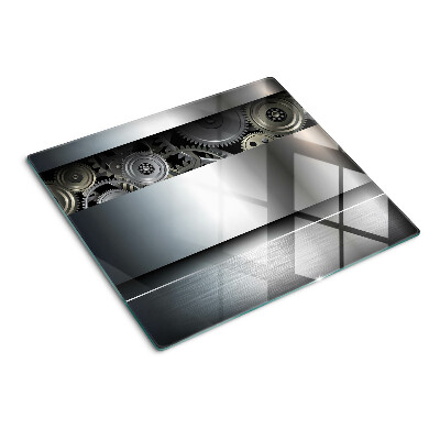 Schneidebrett glas Mechanische Zahnräder und metallische Oberflächen