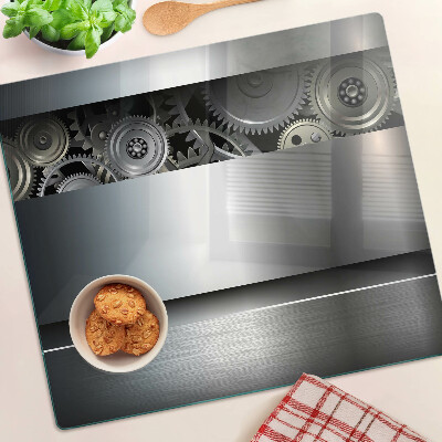 Schneidebrett glas Mechanische Zahnräder und metallische Oberflächen