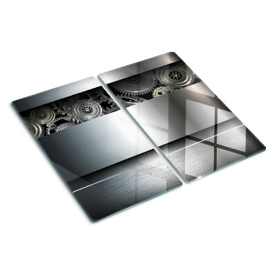Schneidebrett glas Mechanische Zahnräder und metallische Oberflächen