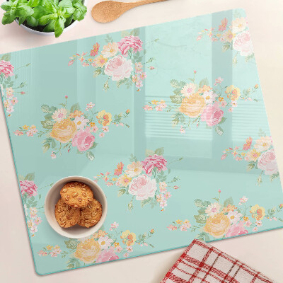 Schneidebrett glas Blumenmuster in Pastellfarben