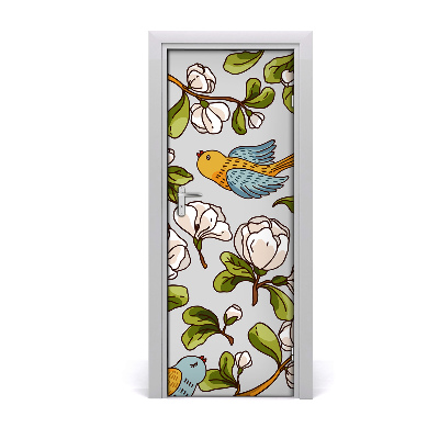 Selbstklebender aufkleber an der tür Vögel und blumen