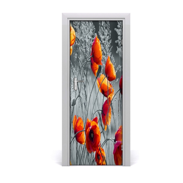Selbstklebender aufkleber an der tür Wildblumen mohn