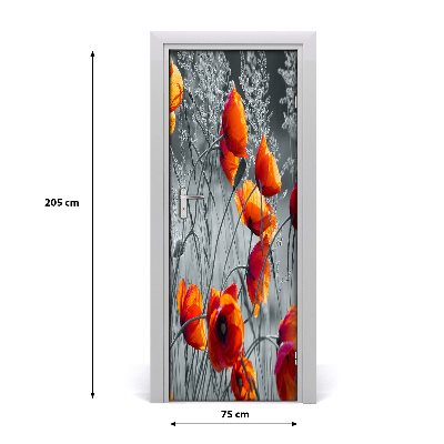 Selbstklebender aufkleber an der tür Wildblumen mohn
