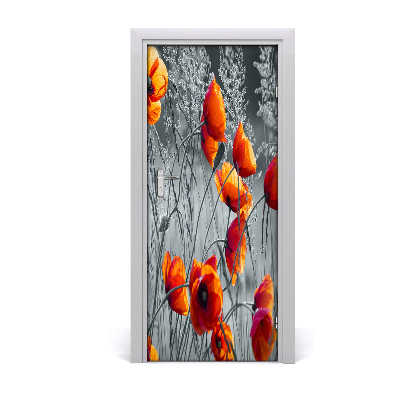 Selbstklebender aufkleber an der tür Wildblumen mohn