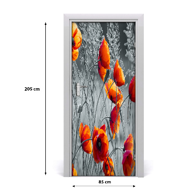 Selbstklebender aufkleber an der tür Wildblumen mohn
