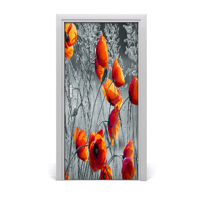 Selbstklebender aufkleber an der tür Wildblumen mohn