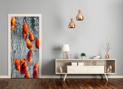 Selbstklebender aufkleber an der tür Wildblumen mohn