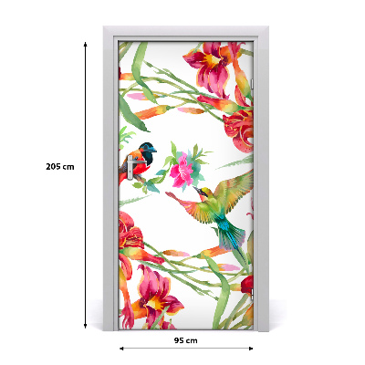 Selbstklebender aufkleber an der tür Vögel und blumen