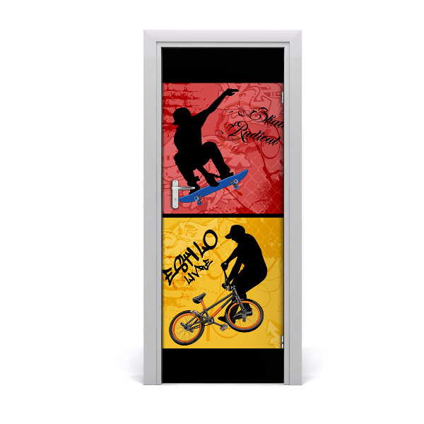 Selbstklebendes wandbild an der wand Fahrrad und skateboard