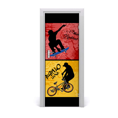 Selbstklebendes wandbild an der wand Fahrrad und skateboard