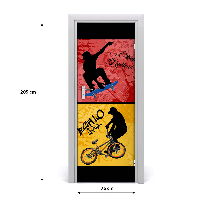 Selbstklebendes wandbild an der wand Fahrrad und skateboard