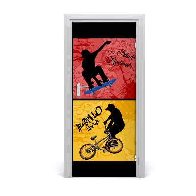 Selbstklebendes wandbild an der wand Fahrrad und skateboard