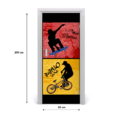 Selbstklebendes wandbild an der wand Fahrrad und skateboard