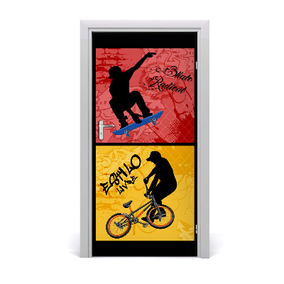 Selbstklebendes wandbild an der wand Fahrrad und skateboard