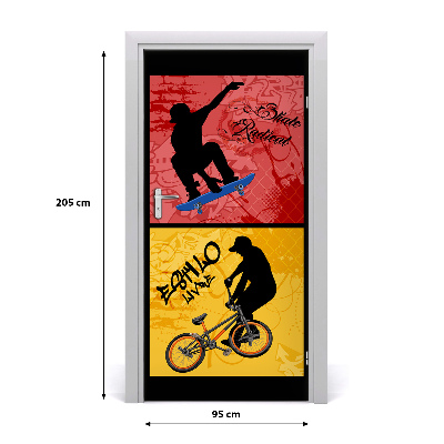 Selbstklebendes wandbild an der wand Fahrrad und skateboard