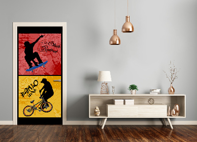 Selbstklebendes wandbild an der wand Fahrrad und skateboard