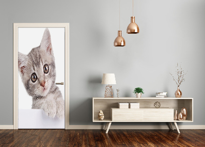 Selbstklebender aufkleber an der tür Graue katze
