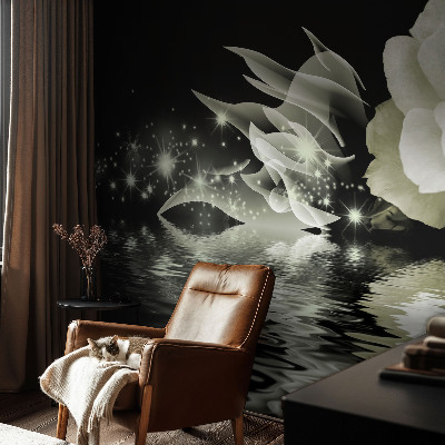 Fototapete fürs Wohnzimmer mit einem Motiv einer leuchtenden Rose
