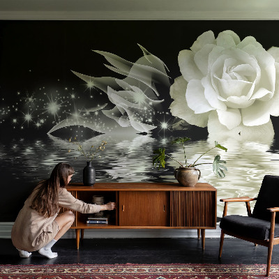 Fototapete fürs Wohnzimmer mit einem Motiv einer leuchtenden Rose