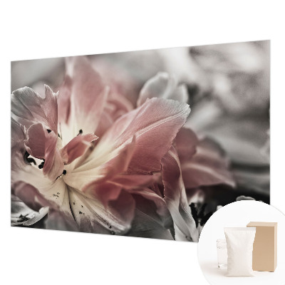 Fototapete fürs Schlafzimmer mit pastellfarbenem Blumenmotiv